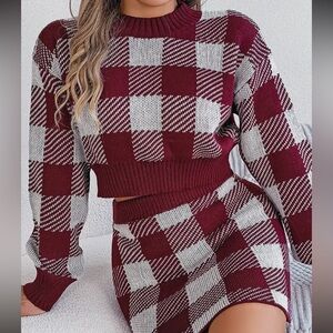 Plaid knit skirt and top
